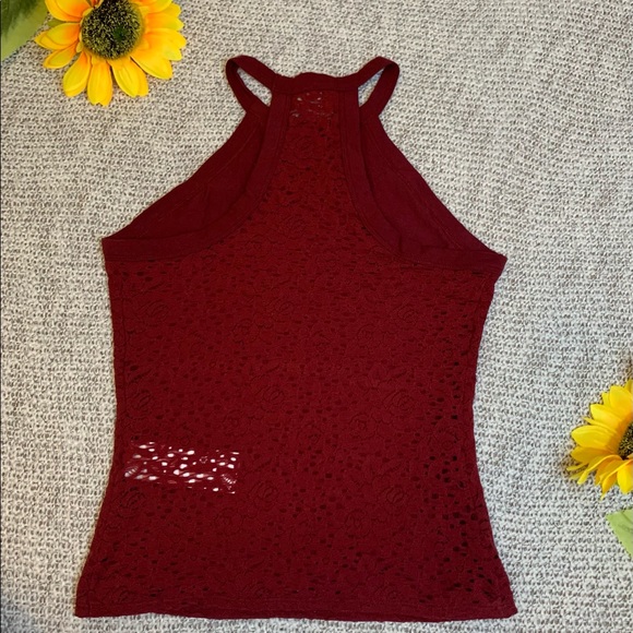 Hollister Maroon Lace Halter Tank Top with Sheer Back - Picture 4 of 8